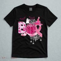 Boo Halloween Pumpkin Pink Ribbon Witch Ghost Breast Cancer T-Shirt thumb 5