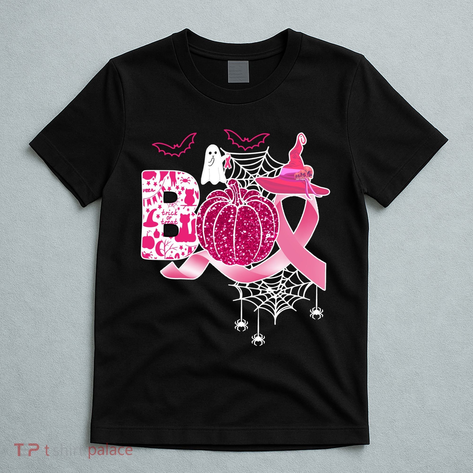 Boo Halloween Pumpkin Pink Ribbon Witch Ghost Breast Cancer T-Shirt