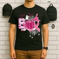 Boo Halloween Pumpkin Pink Ribbon Witch Ghost Breast Cancer T-Shirt thumb 6