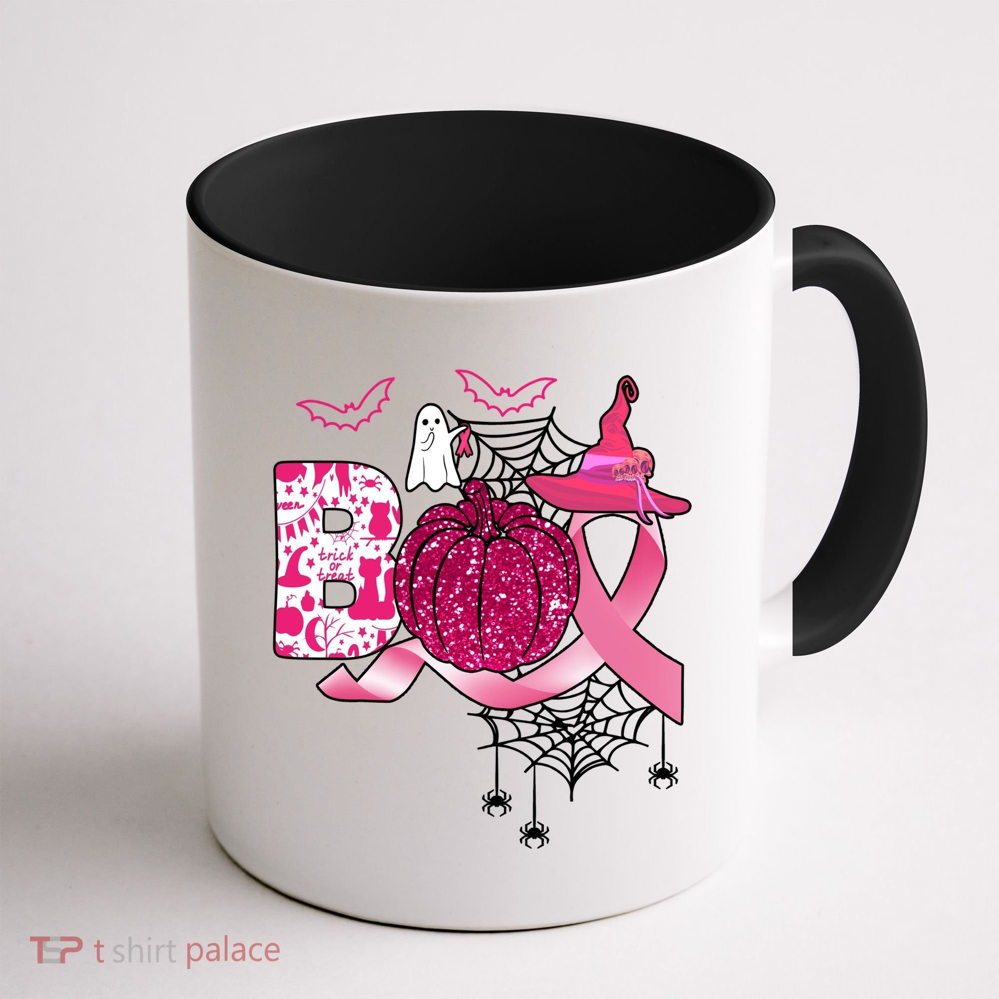 Boo Halloween Pumpkin Pink Ribbon Witch Ghost Breast Cancer Coffee Mug
