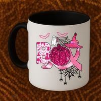 Boo Halloween Pumpkin Pink Ribbon Witch Ghost Breast Cancer Coffee Mug thumb 2