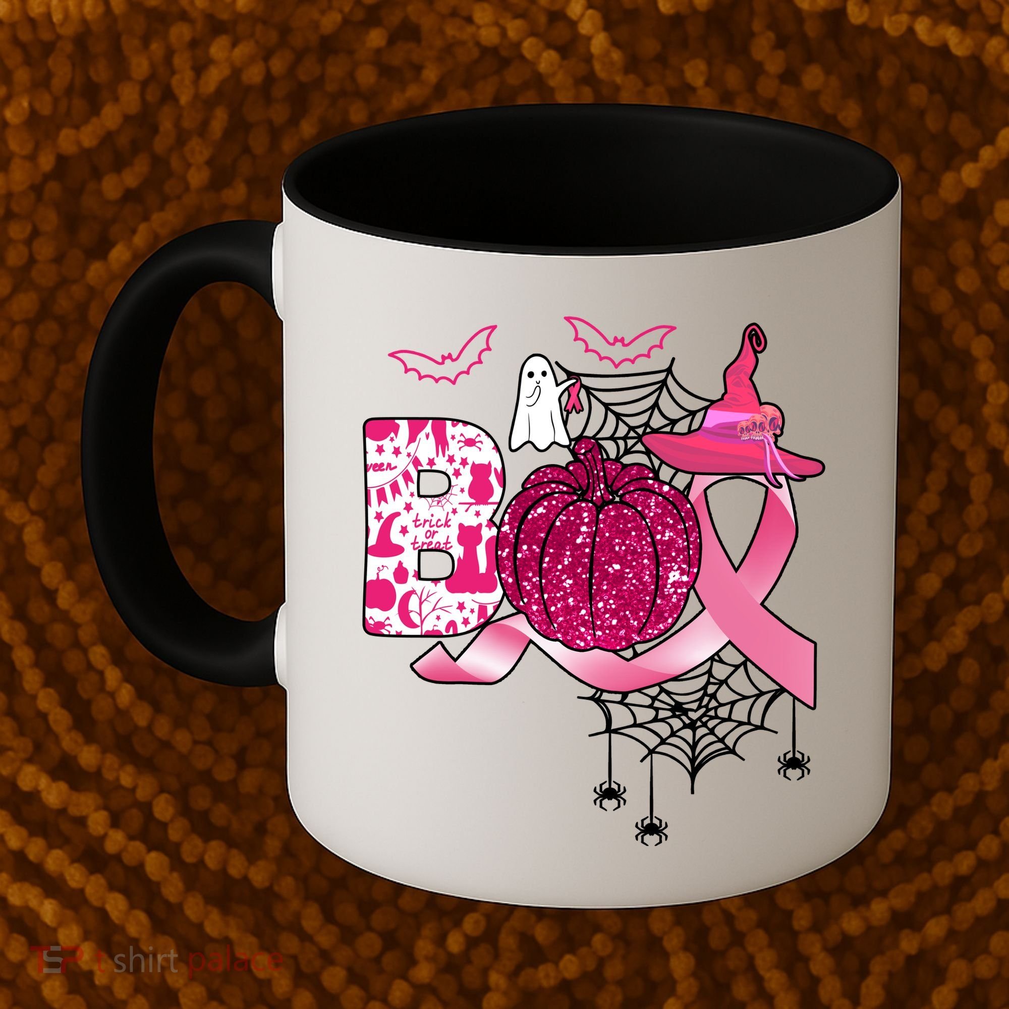 Boo Halloween Pumpkin Pink Ribbon Witch Ghost Breast Cancer Coffee Mug