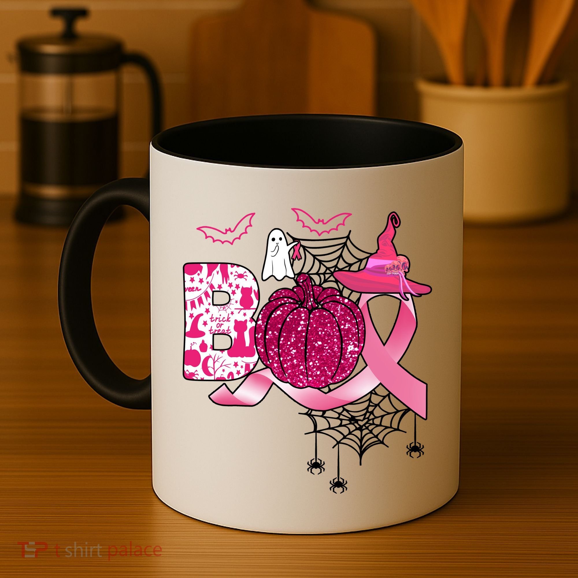 Boo Halloween Pumpkin Pink Ribbon Witch Ghost Breast Cancer Coffee Mug