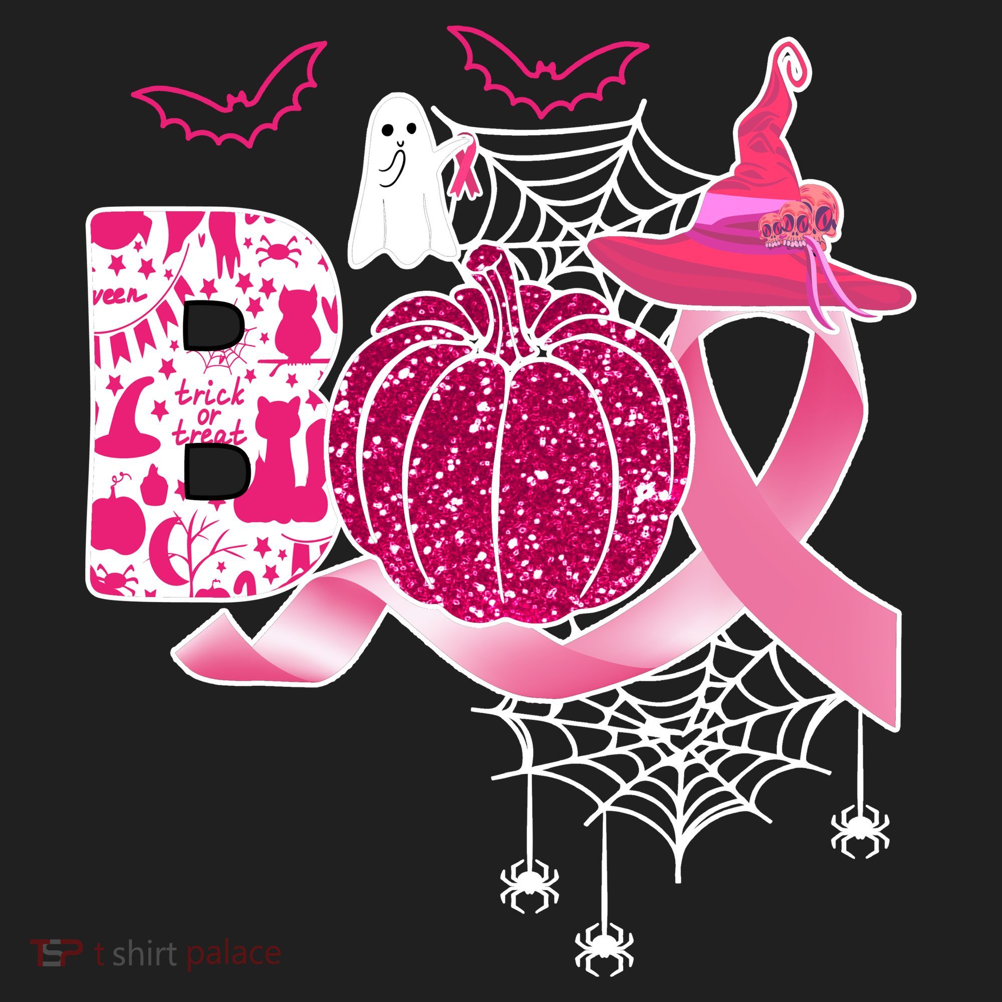 Boo Halloween Pumpkin Pink Ribbon Witch Ghost Breast Cancer Beanie