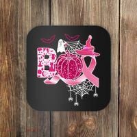 Boo Halloween Pumpkin Pink Ribbon Witch Ghost Breast Cancer Coaster thumb 0