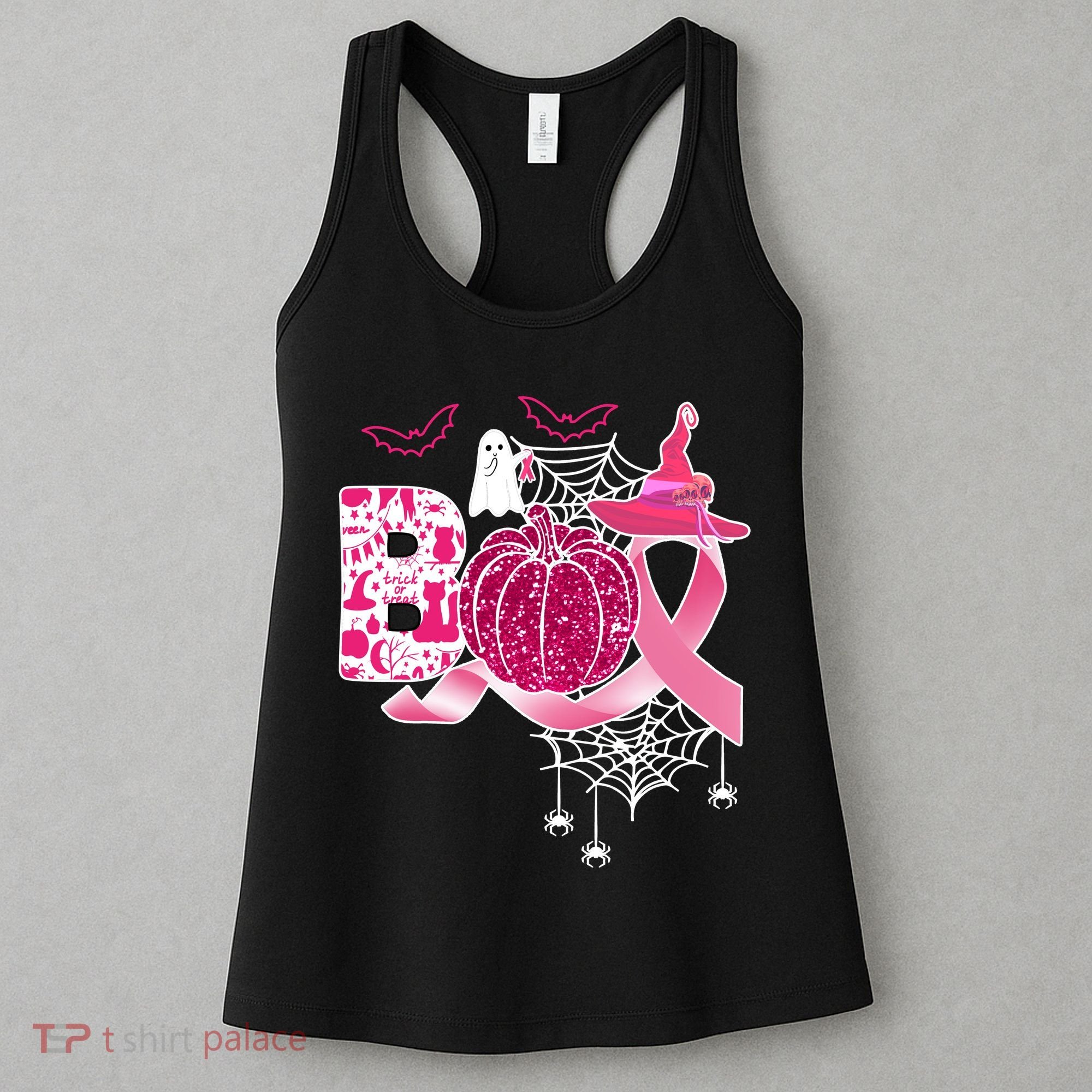 Boo Halloween Pumpkin Pink Ribbon Witch Ghost Breast Cancer Women's Tank Top
