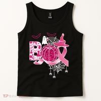 Boo Halloween Pumpkin Pink Ribbon Witch Ghost Breast Cancer Tank Top thumb 2