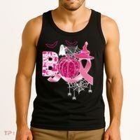 Boo Halloween Pumpkin Pink Ribbon Witch Ghost Breast Cancer Tank Top thumb 3