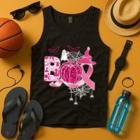 Boo Halloween Pumpkin Pink Ribbon Witch Ghost Breast Cancer Tank Top thumb 4