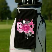 Boo Halloween Pumpkin Pink Ribbon Witch Ghost Breast Cancer Golf Towel thumb 2