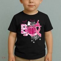 Boo Halloween Pumpkin Pink Ribbon Witch Ghost Breast Cancer Toddler T-Shirt thumb 2