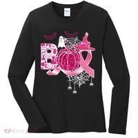 Boo Halloween Pumpkin Pink Ribbon Witch Ghost Breast Cancer Women's Long Sleeve Shirt thumb 0