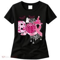 Boo Halloween Pumpkin Pink Ribbon Witch Ghost Breast Cancer Women's T-Shirt thumb 0