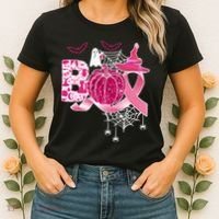Boo Halloween Pumpkin Pink Ribbon Witch Ghost Breast Cancer Women's T-Shirt thumb 2