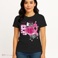 Boo Halloween Pumpkin Pink Ribbon Witch Ghost Breast Cancer Women's T-Shirt thumb 4