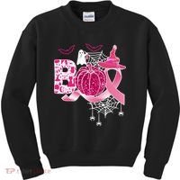 Boo Halloween Pumpkin Pink Ribbon Witch Ghost Breast Cancer Kids Sweatshirt thumb 0