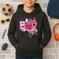 Boo Halloween Pumpkin Pink Ribbon Witch Ghost Breast Cancer Kids Hoodie thumb 2