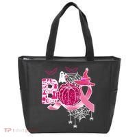 Boo Halloween Pumpkin Pink Ribbon Witch Ghost Breast Cancer Tote Bag thumb 0