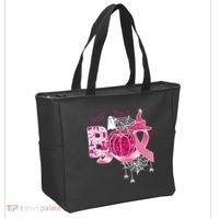 Boo Halloween Pumpkin Pink Ribbon Witch Ghost Breast Cancer Tote Bag thumb 2