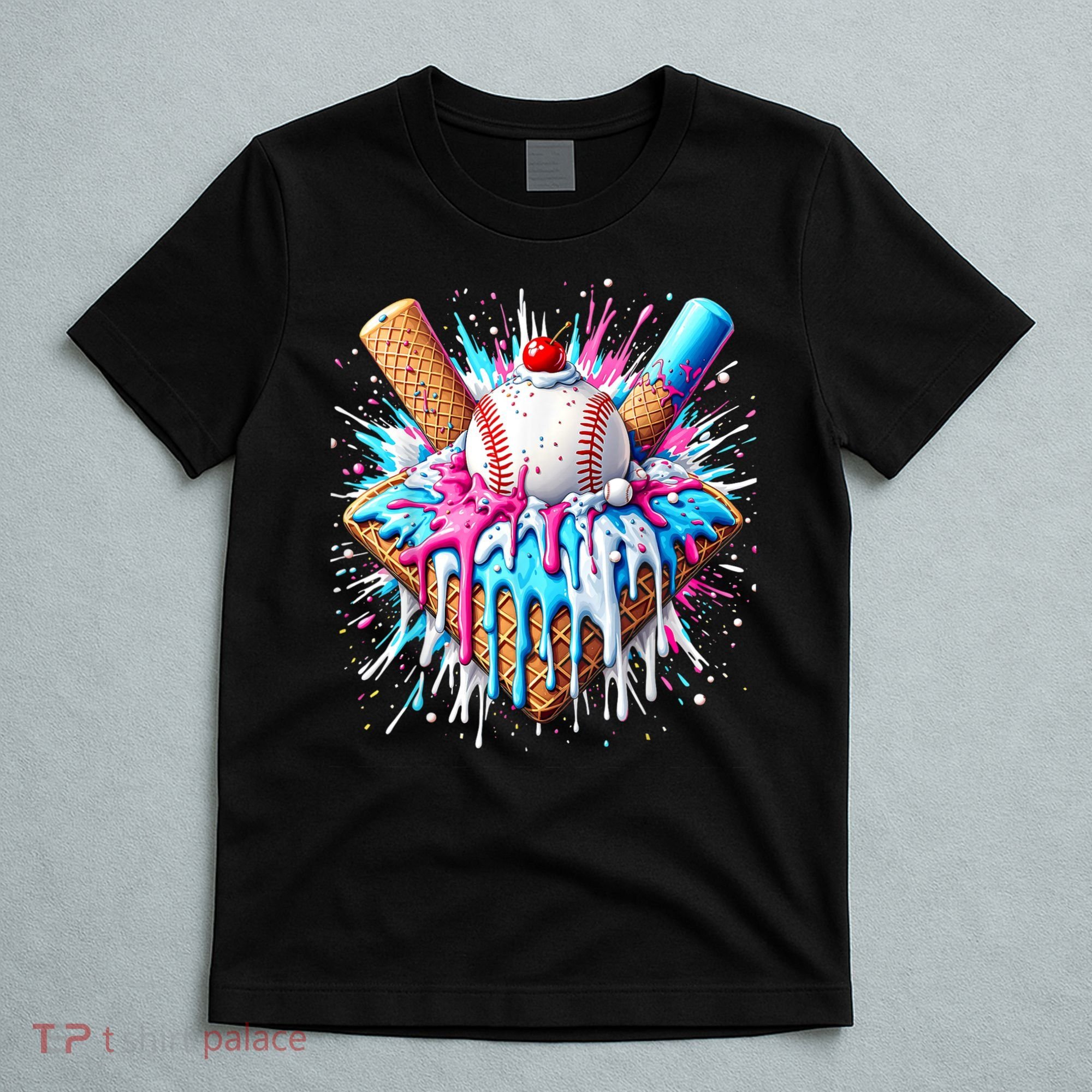 Baseball Home Plate Drip Ice Cream Spinkle Baseball Home Plate Ice Cream Drip Fun Sports Lover  T-Shirt