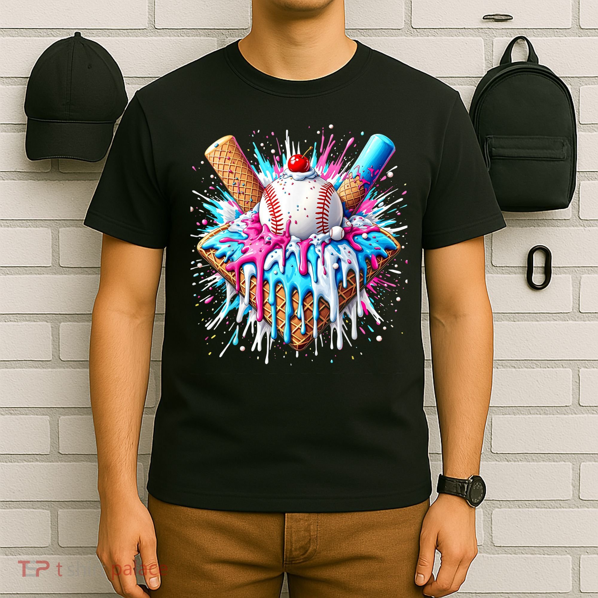 Baseball Home Plate Drip Ice Cream Spinkle Baseball Home Plate Ice Cream Drip Fun Sports Lover  T-Shirt