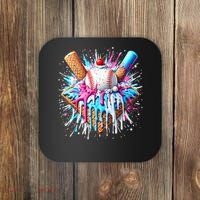 Baseball Home Plate Drip Ice Cream Spinkle Baseball Home Plate Ice Cream Drip Fun Sports Lover  Coaster thumb 0