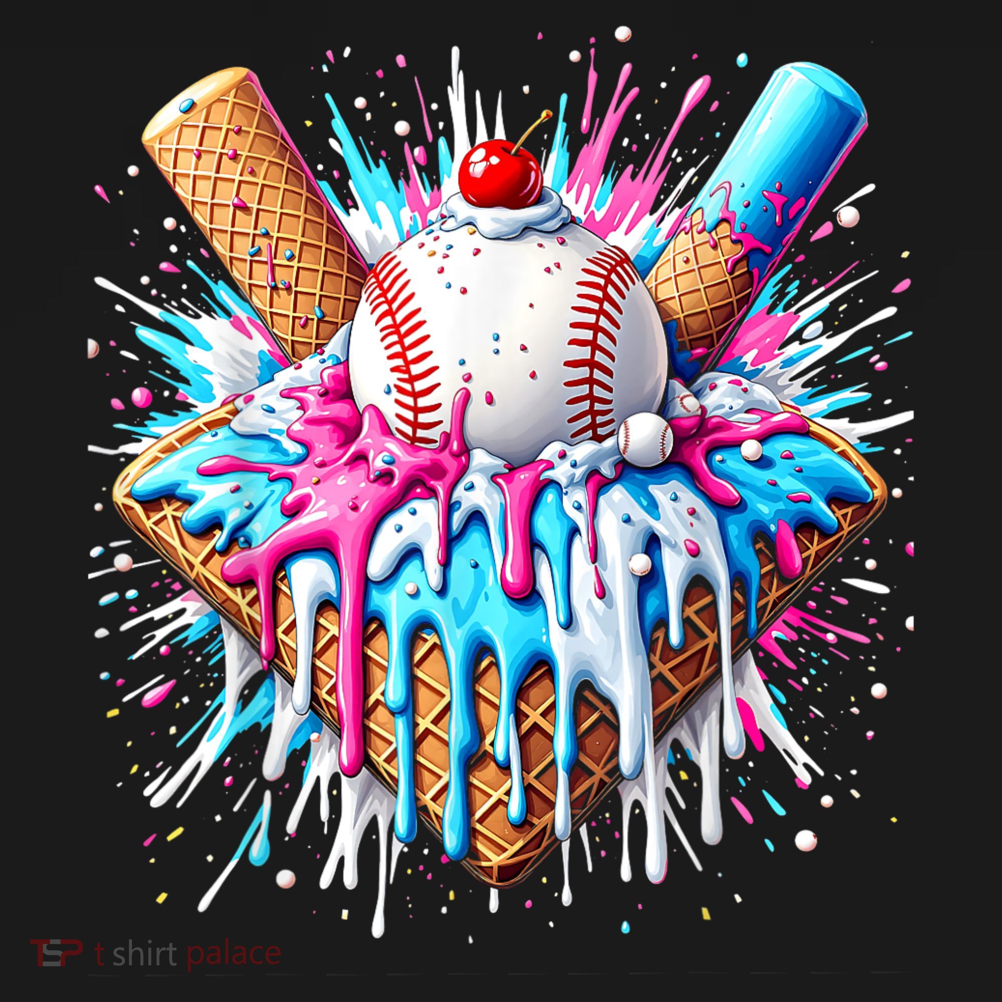 Baseball Home Plate Drip Ice Cream Spinkle Baseball Home Plate Ice Cream Drip Fun Sports Lover  Women's Hoodie