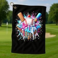 Baseball Home Plate Drip Ice Cream Spinkle Baseball Home Plate Ice Cream Drip Fun Sports Lover  Golf Towel thumb 1