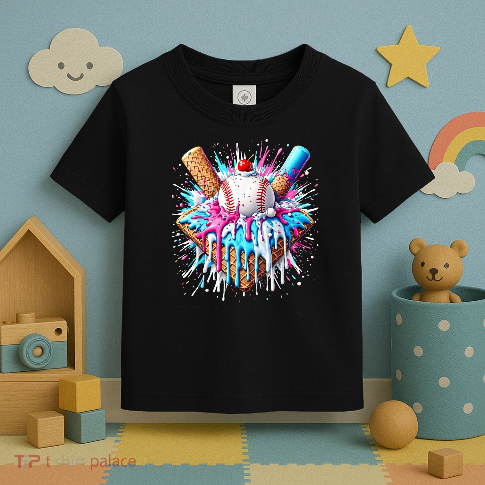 Baseball Home Plate Drip Ice Cream Spinkle Baseball Home Plate Ice Cream Drip Fun Sports Lover  Toddler T-Shirt