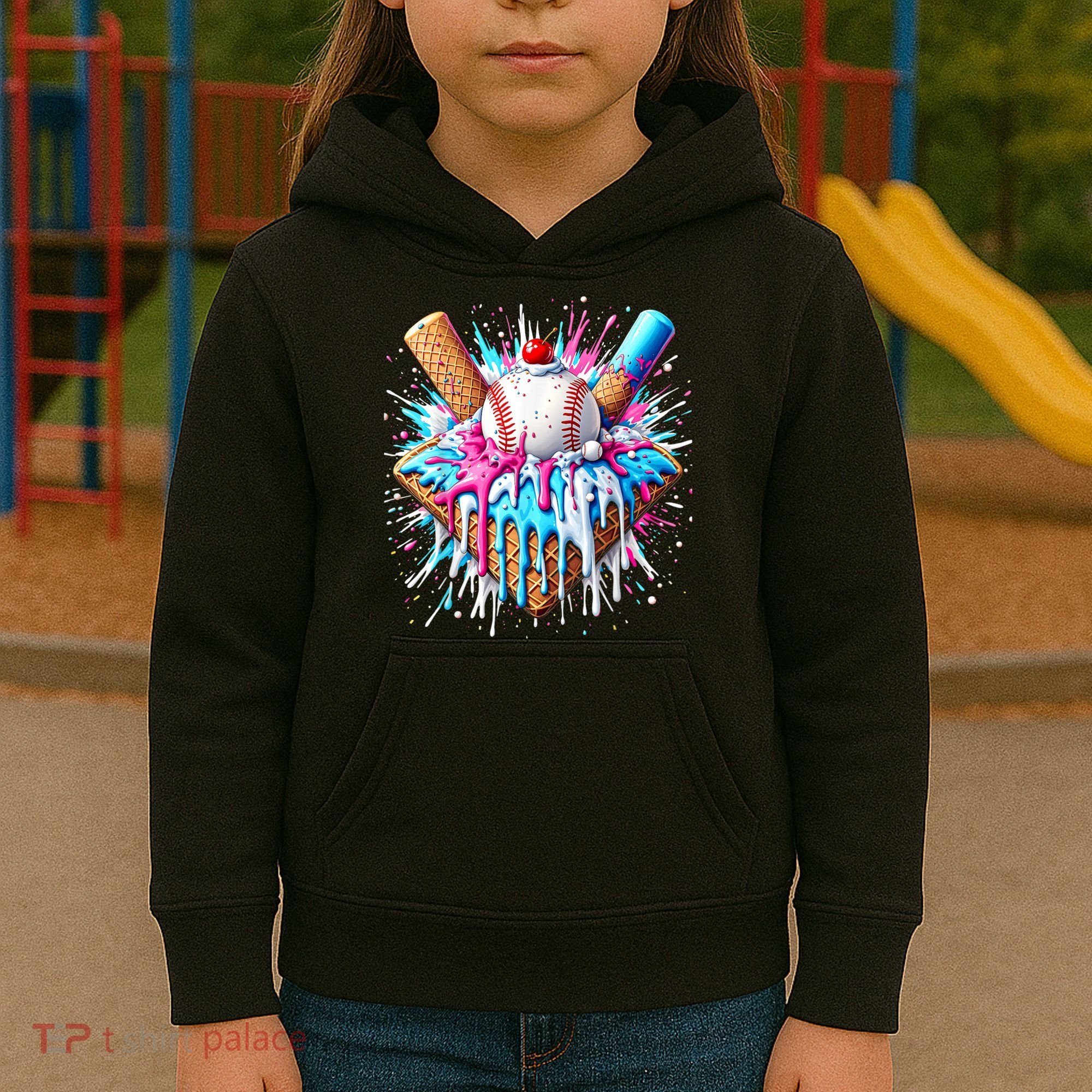 Baseball Home Plate Drip Ice Cream Spinkle Baseball Home Plate Ice Cream Drip Fun Sports Lover  Kids Hoodie