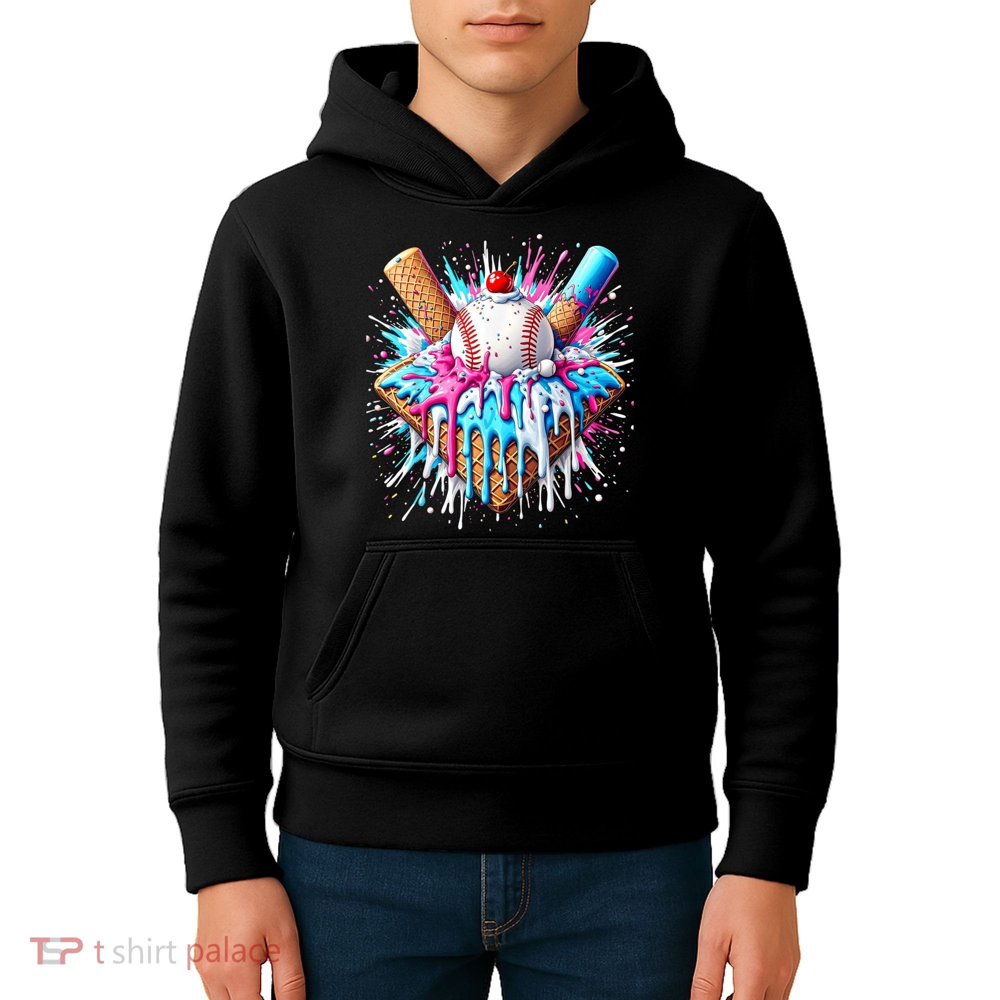 Baseball Home Plate Drip Ice Cream Spinkle Baseball Home Plate Ice Cream Drip Fun Sports Lover  Kids Hoodie