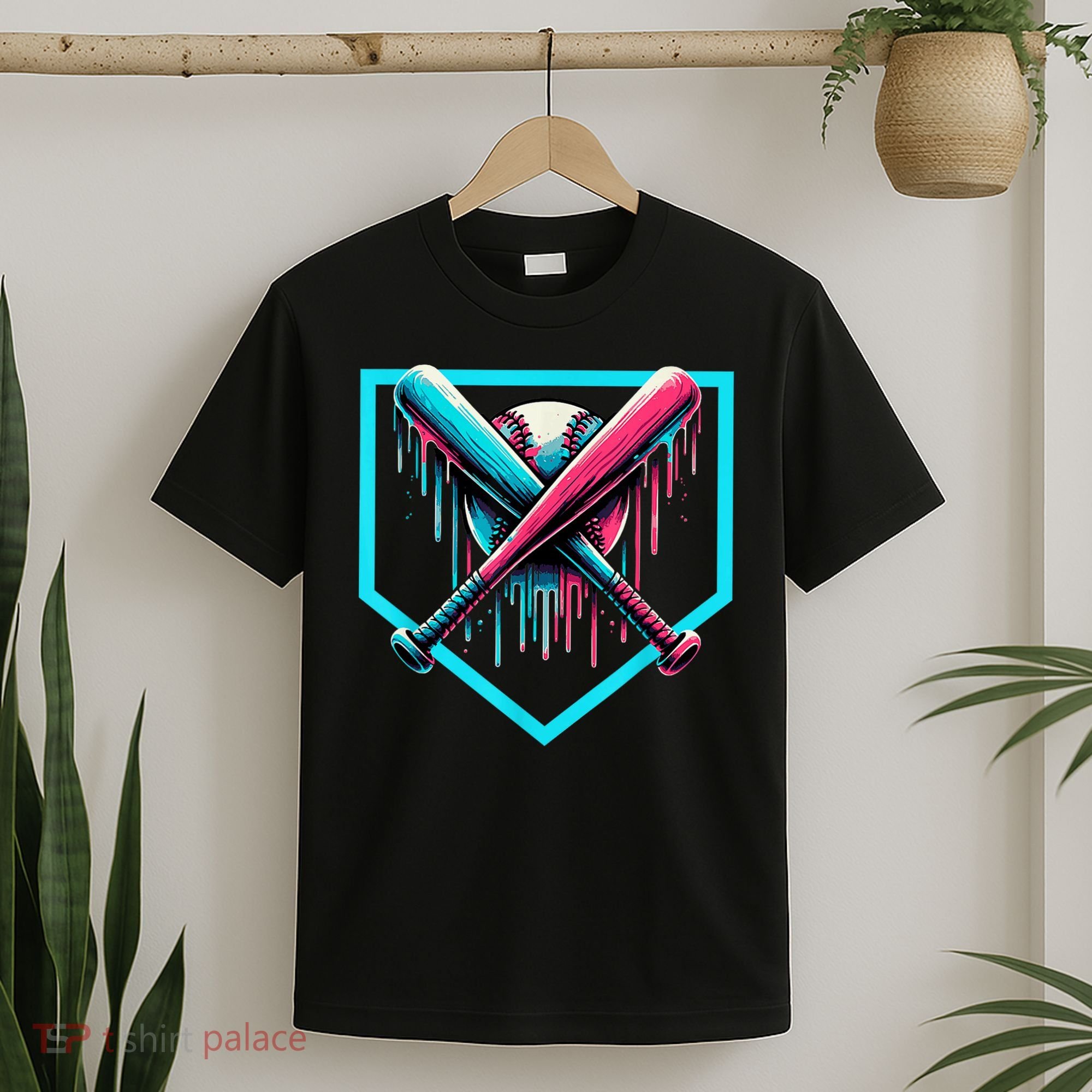Baseball Home Plate Drip Boys Baseball Bat Baseball Drip T-Shirt