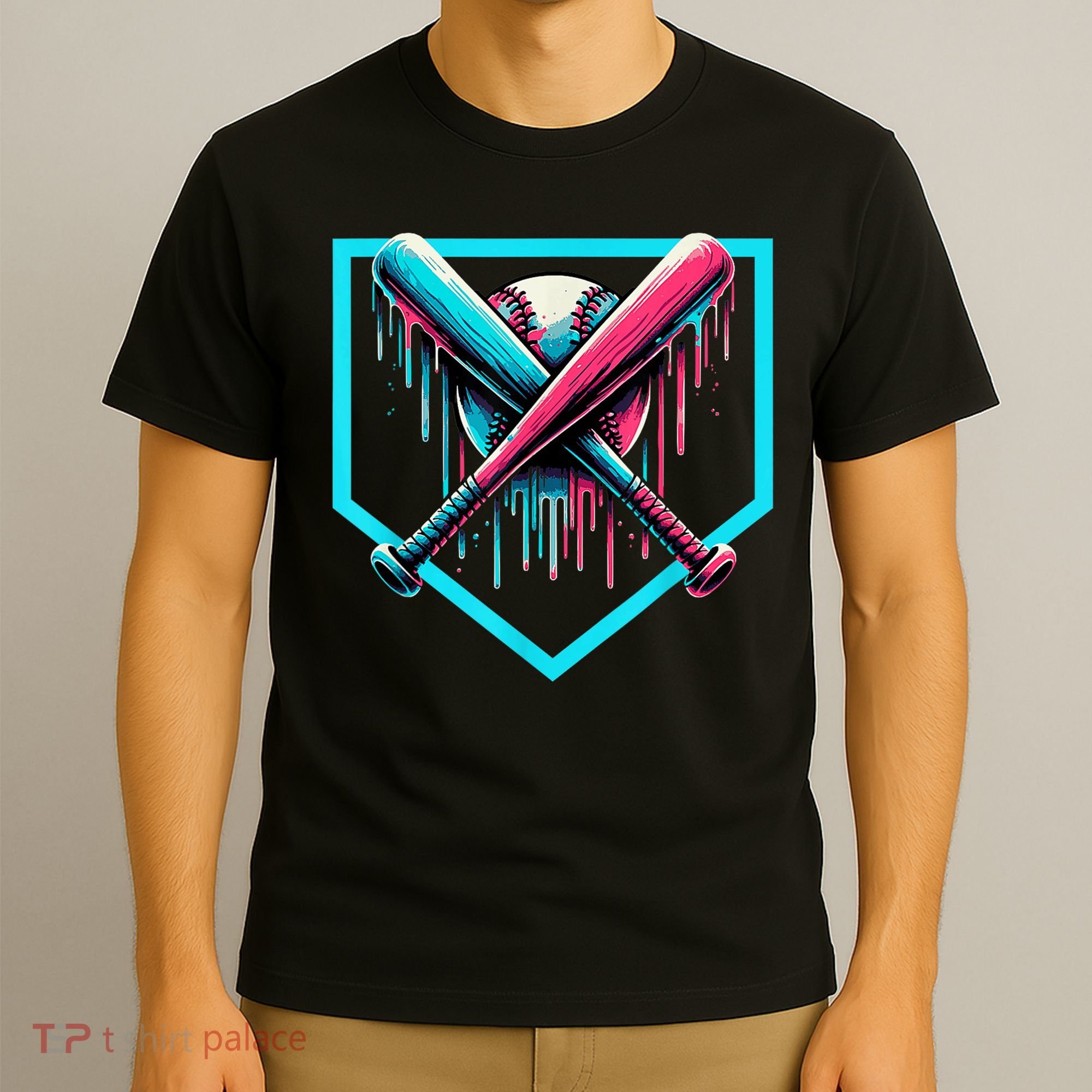 Baseball Home Plate Drip Boys Baseball Bat Baseball Drip T-Shirt