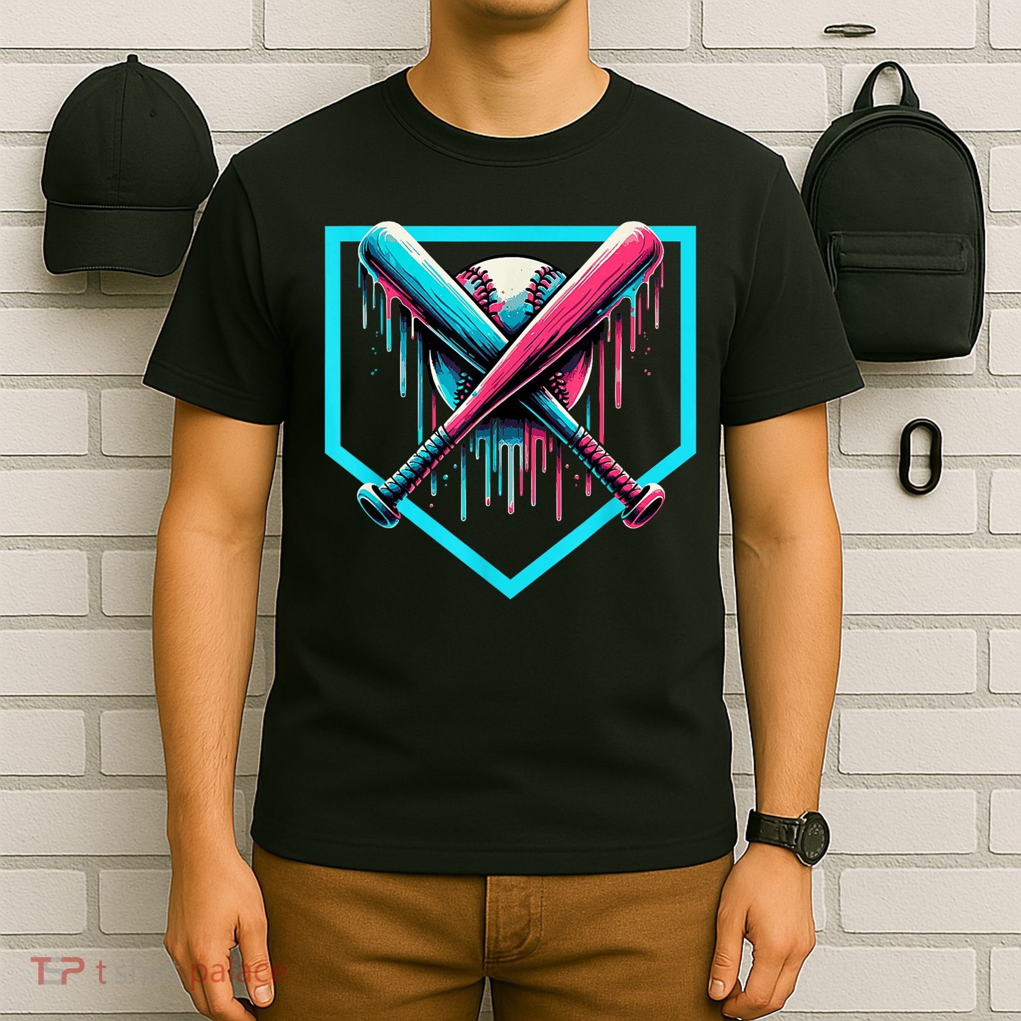 Baseball Home Plate Drip Boys Baseball Bat Baseball Drip T-Shirt