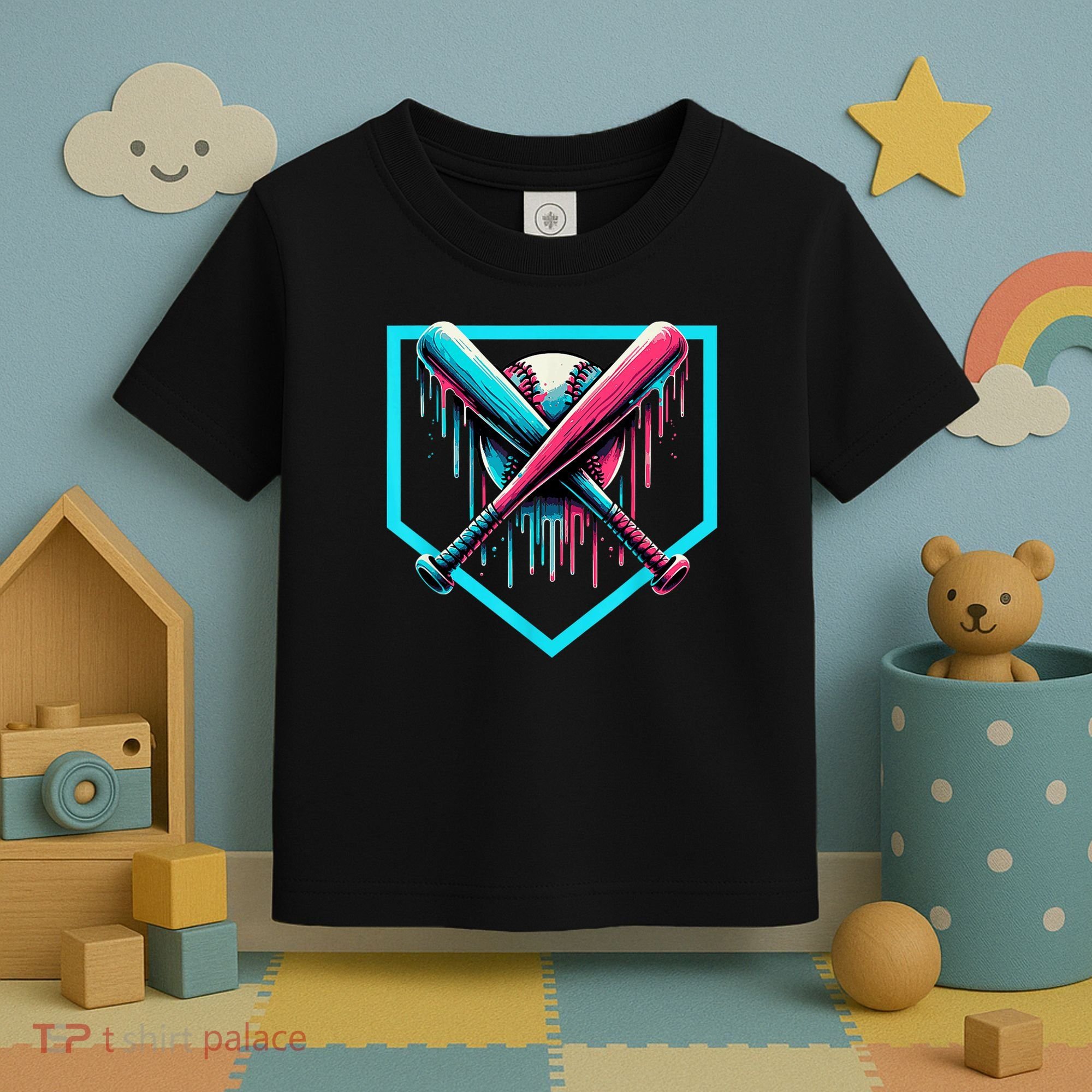 Baseball Home Plate Drip Boys Baseball Bat Baseball Drip Toddler T-Shirt