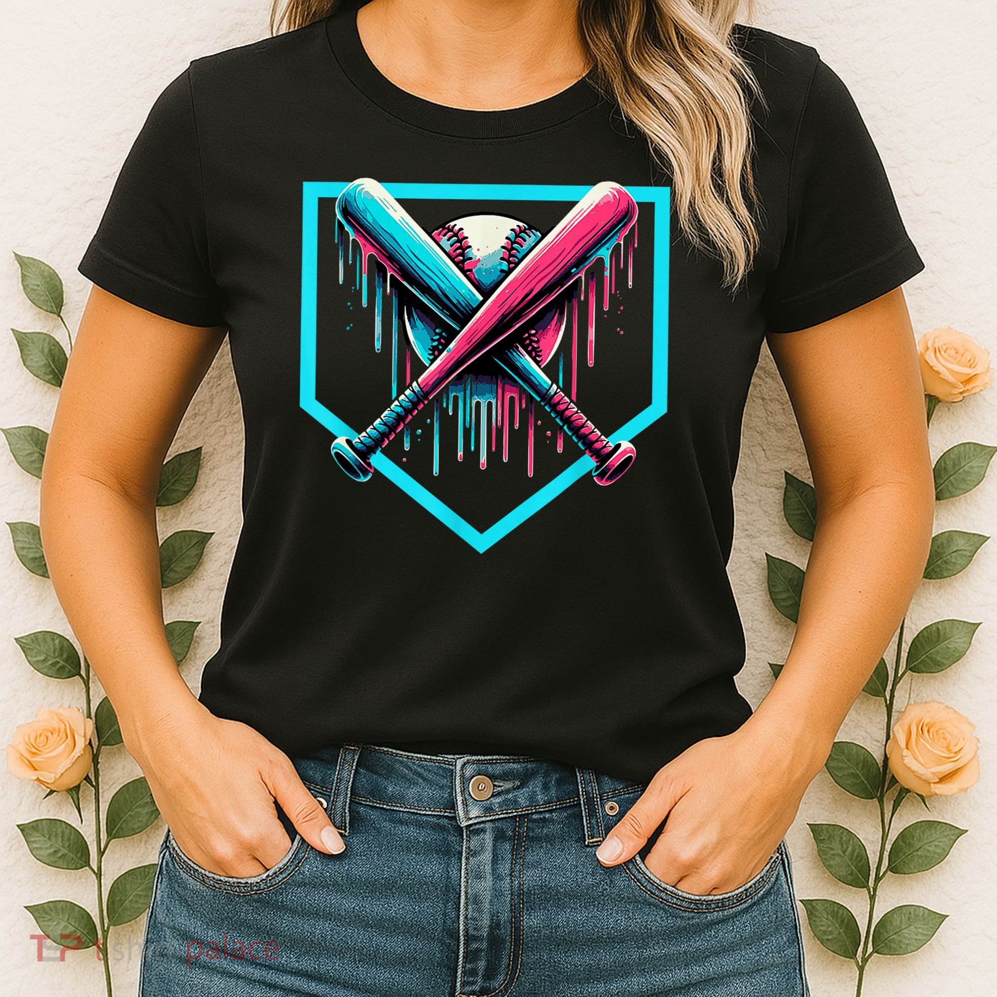 Baseball Home Plate Drip Boys Baseball Bat Baseball Drip Women's T-Shirt