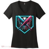 Baseball Home Plate Drip Boys Baseball Bat Baseball Drip Women's V-Neck T-Shirt thumb 0