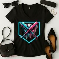 Baseball Home Plate Drip Boys Baseball Bat Baseball Drip Women's V-Neck T-Shirt thumb 2