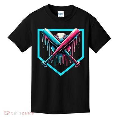 Baseball Home Plate Drip Boys Baseball Bat Baseball Drip Kids T-Shirt