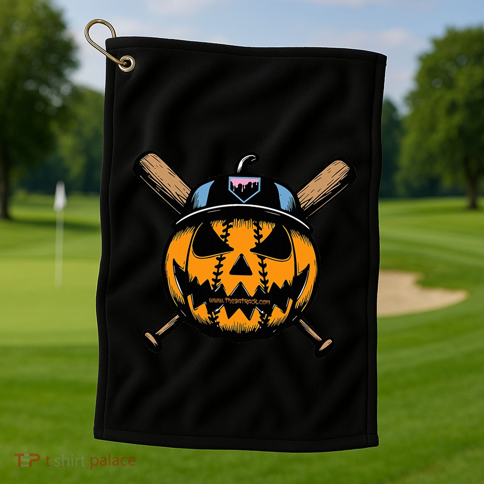 B.A.S.E.B.A.L.L Home Plate Drip Halloween Pumpkin Golf Towel