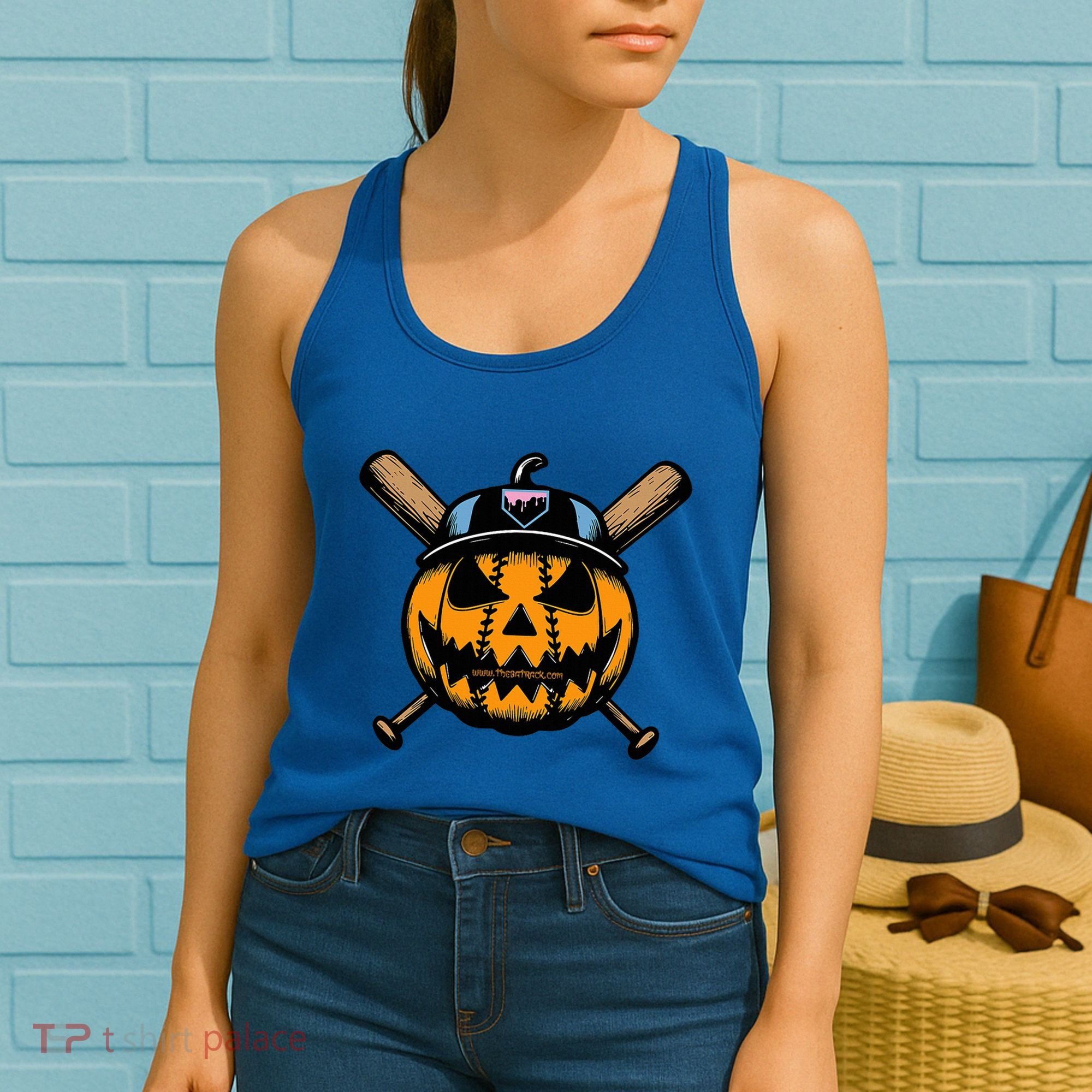 B.A.S.E.B.A.L.L Home Plate Drip Halloween Pumpkin Women's Tank Top