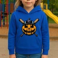 B.A.S.E.B.A.L.L Home Plate Drip Halloween Pumpkin Kids Hoodie thumb 3