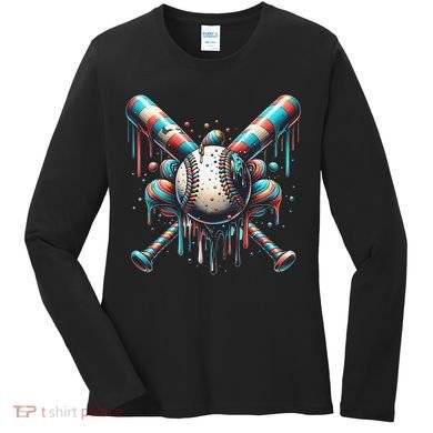 Baseball Home Plate Ice Cream Drip Baseball With Sprinkles Women's Long Sleeve Shirt