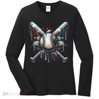 Baseball Home Plate Ice Cream Drip Baseball With Sprinkles Women's Long Sleeve Shirt thumb 0