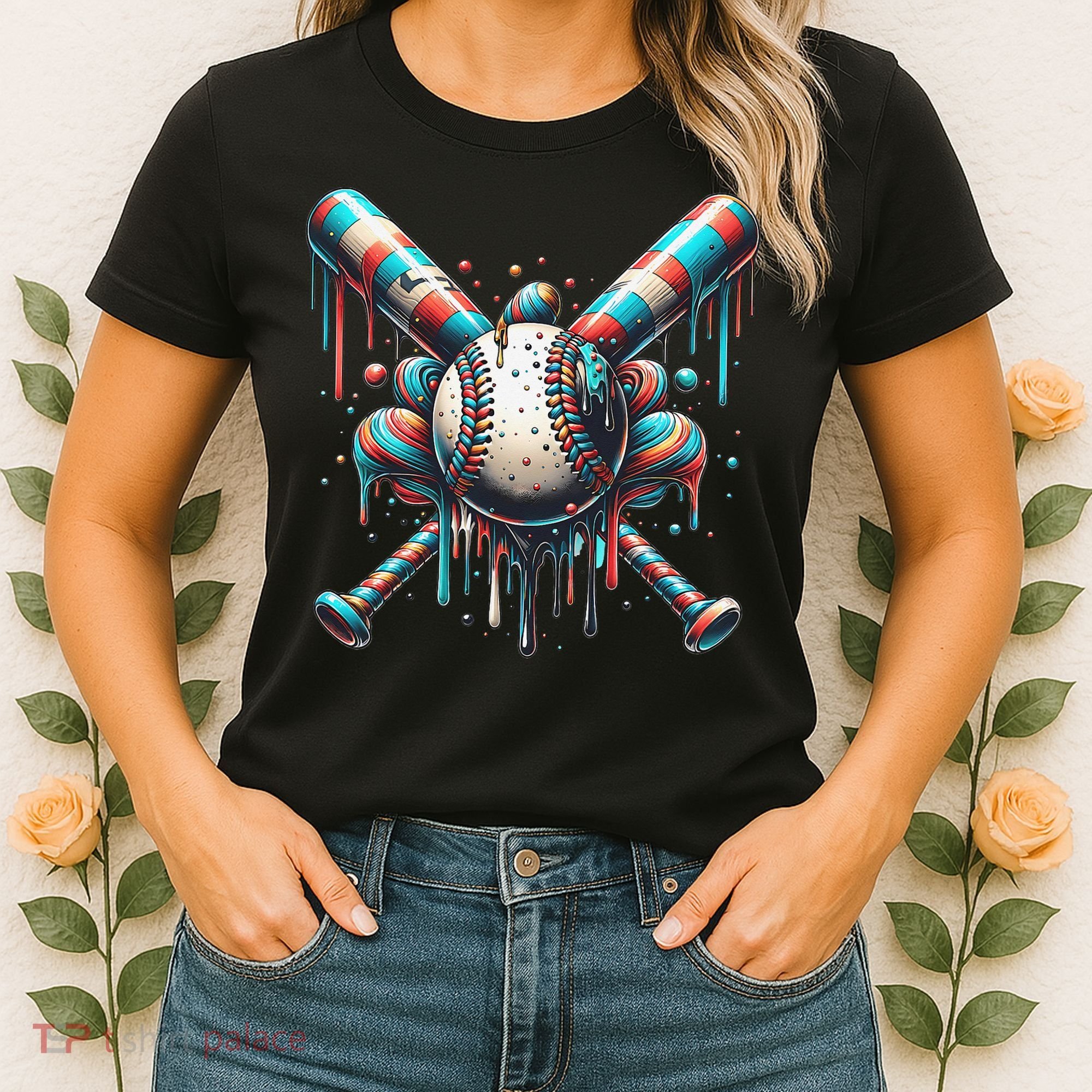 Baseball Home Plate Ice Cream Drip Baseball With Sprinkles Women's T-Shirt
