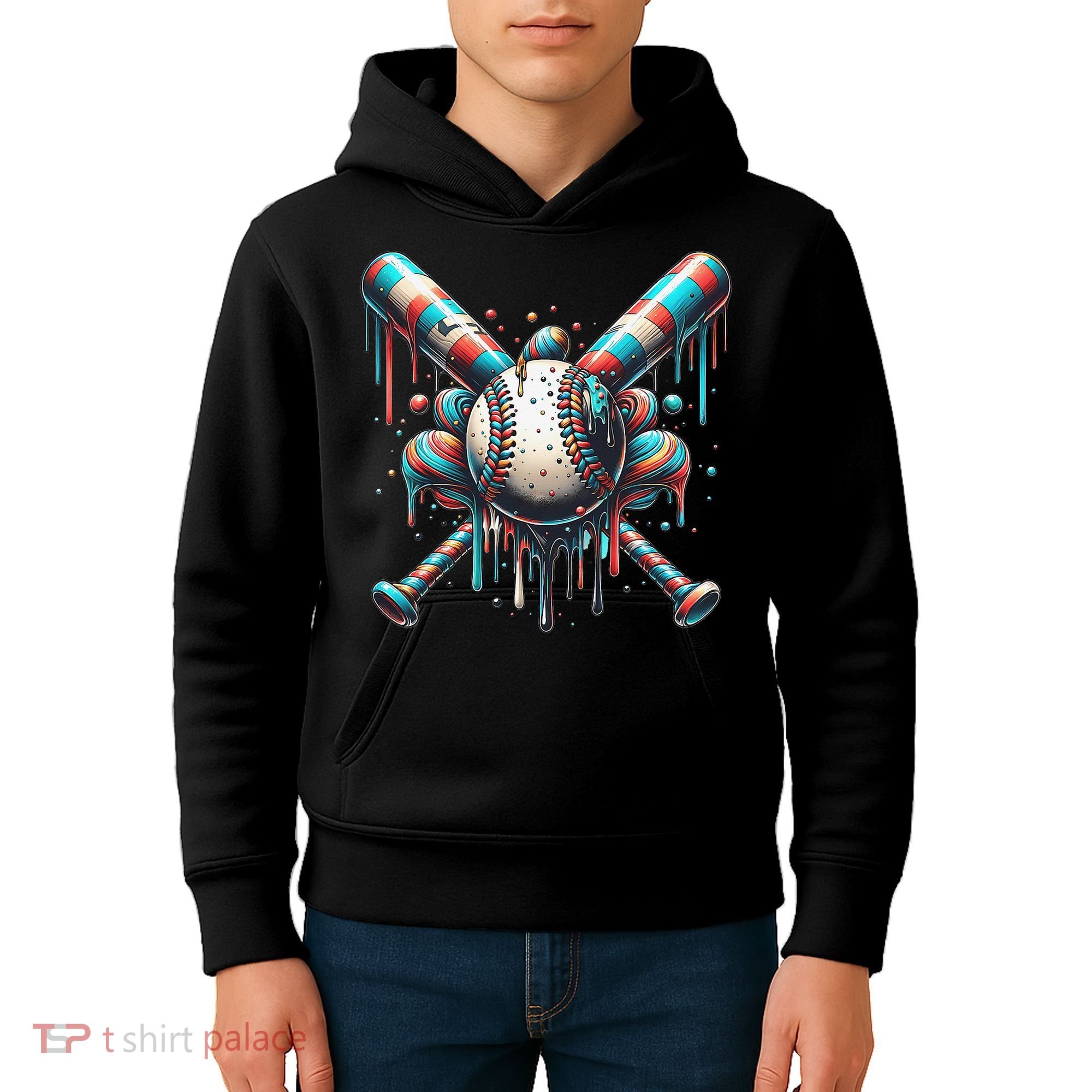 Baseball Home Plate Ice Cream Drip Baseball With Sprinkles Kids Hoodie