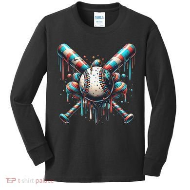 Baseball Home Plate Ice Cream Drip Baseball With Sprinkles Kids Long Sleeve Shirt