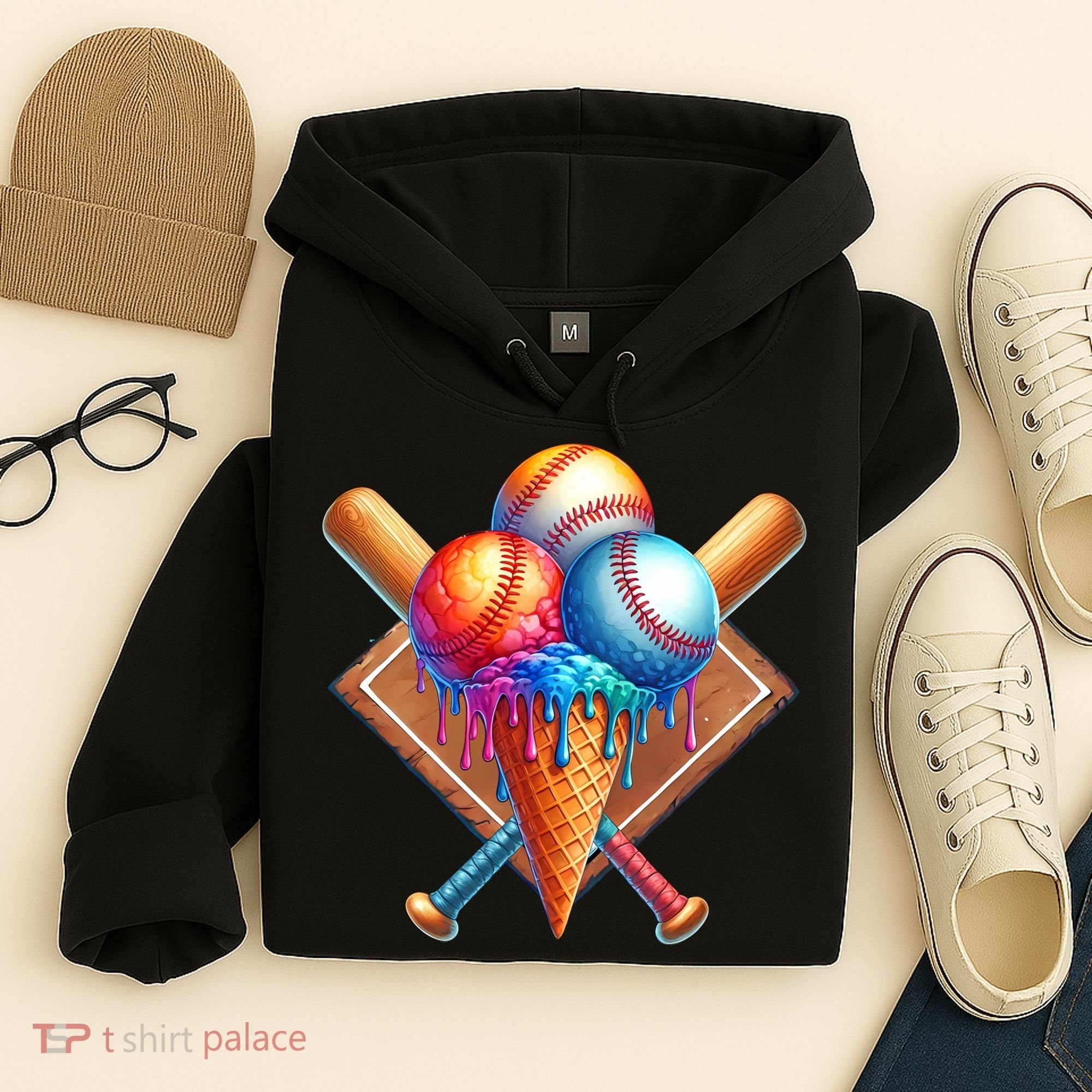 Baseball Home Plate Ice Cream Drip Cool Hoodie