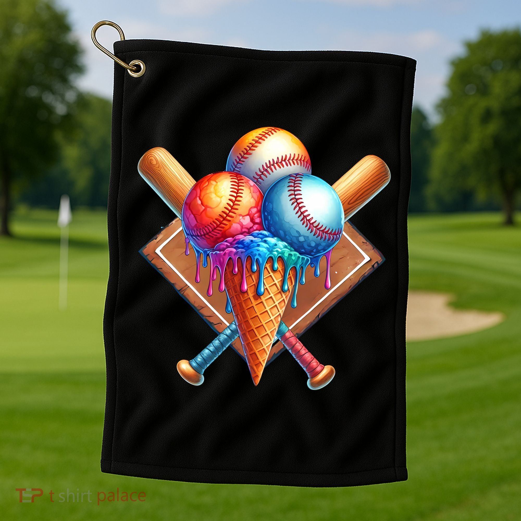 Baseball Home Plate Ice Cream Drip Cool Golf Towel