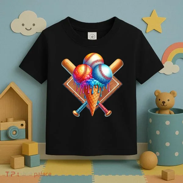 Baseball Home Plate Ice Cream Drip Cool Toddler T-Shirt
